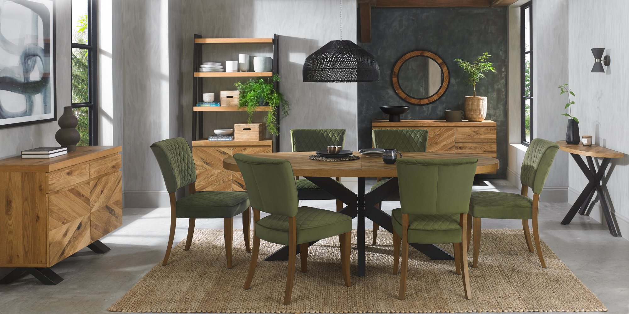 Constable - Rustic Oak Dining Chair in Cedar Velvet (Pair)