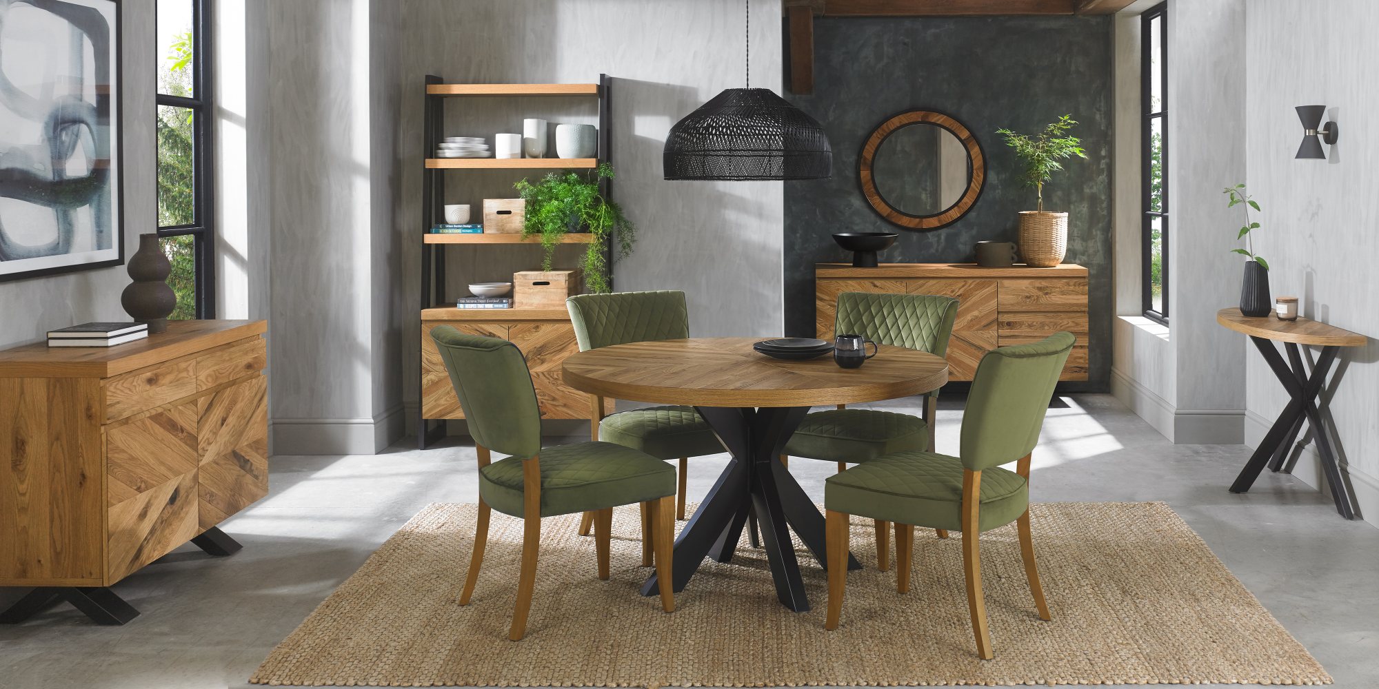 Constable - Rustic Oak Dining Chair in Cedar Velvet (Pair)