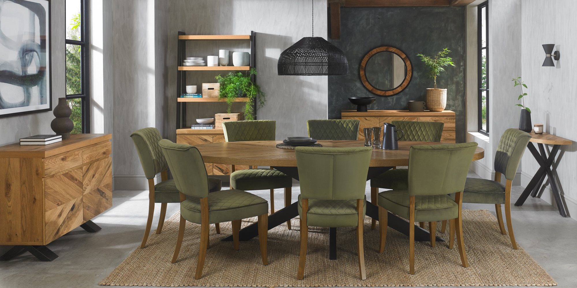 Constable - Rustic Oak Dining Chair in Cedar Velvet (Pair)