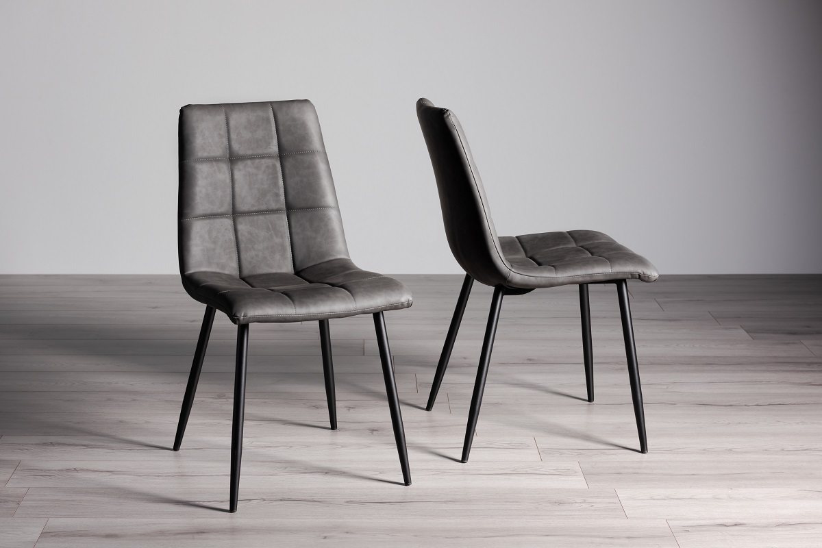 Ramsay - U Leg Oak Effect 6 Seater Dining Table & 6 Dark Grey Faux Leather Mondrian Dining Chairs