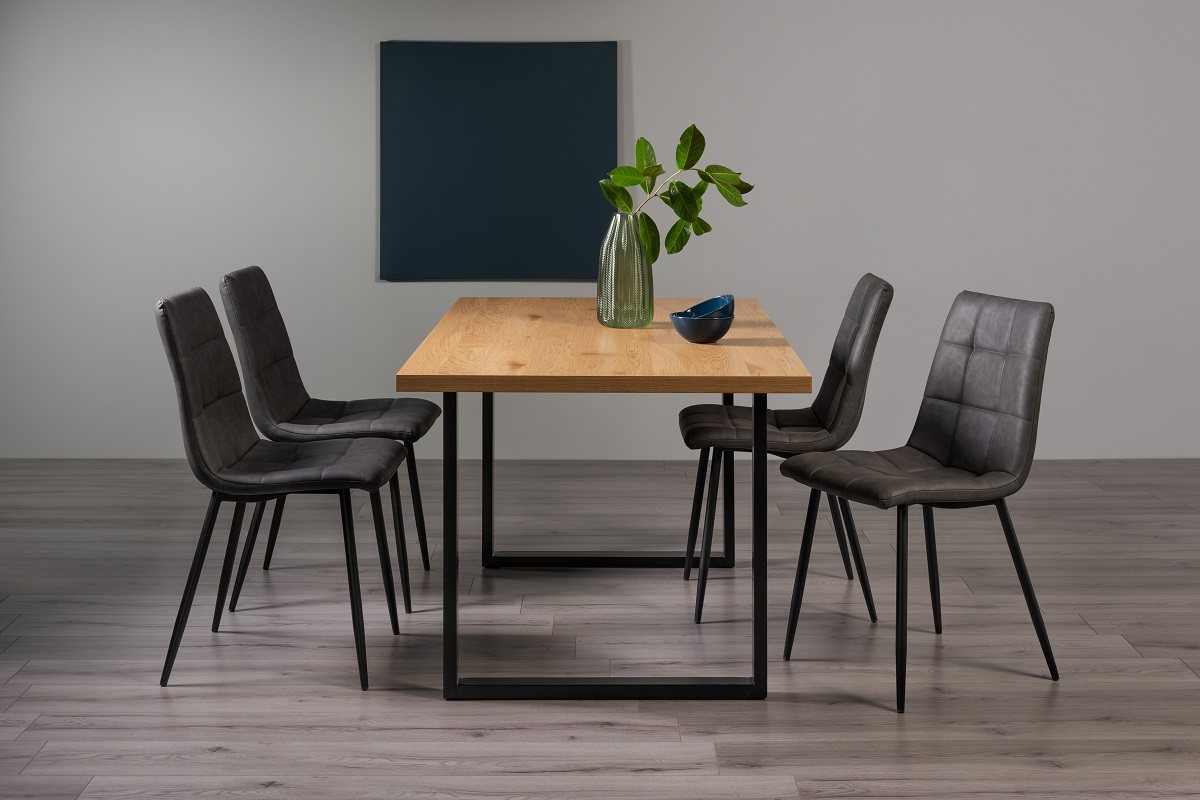 Ramsay U Leg Oak Effect 6 Seater Dining Table & 4 Mondrian Dark Grey Faux Leather Chairs