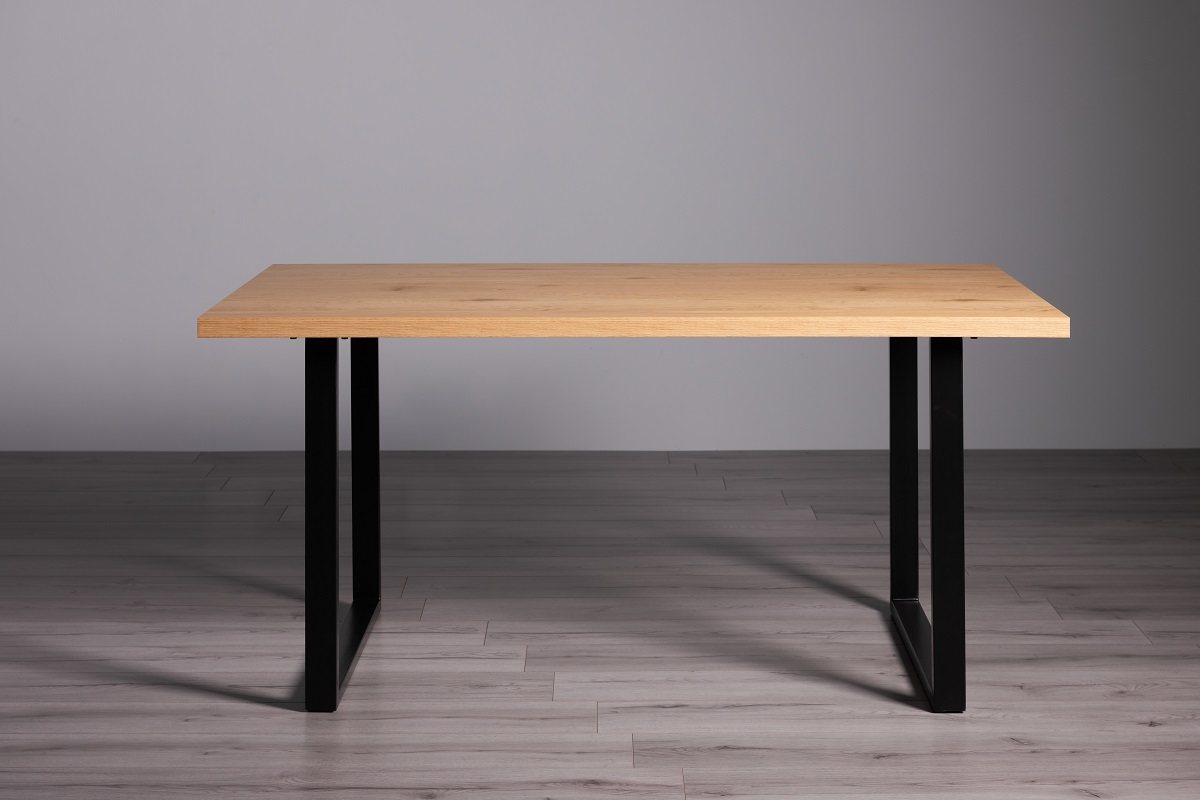 Ramsay - U Leg Oak Effect 6 Seater Dining Table & 4 Mustard Velvet Mondrian Dining Chairs