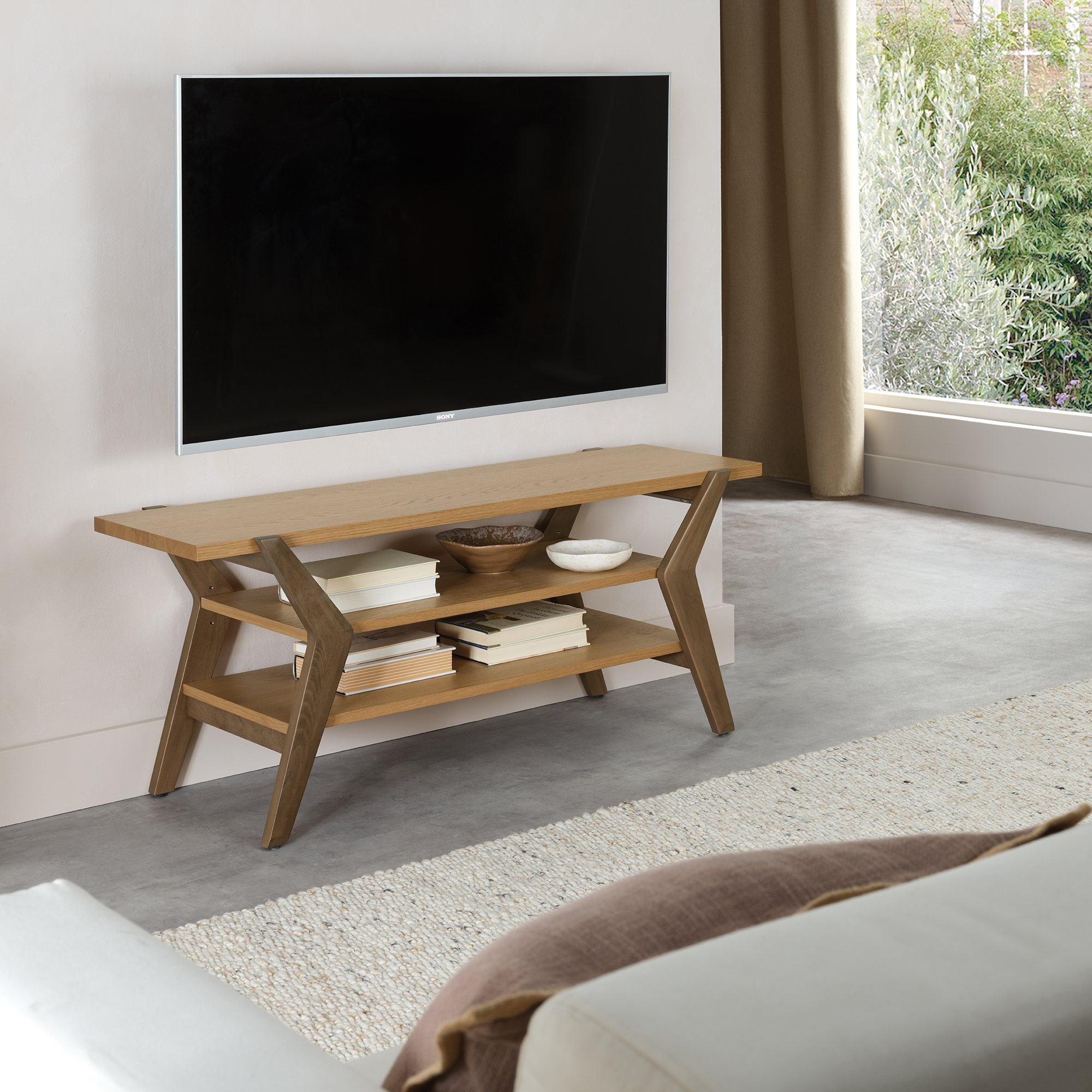 Henley Oak & Light Weathered Oak Open Media Unit