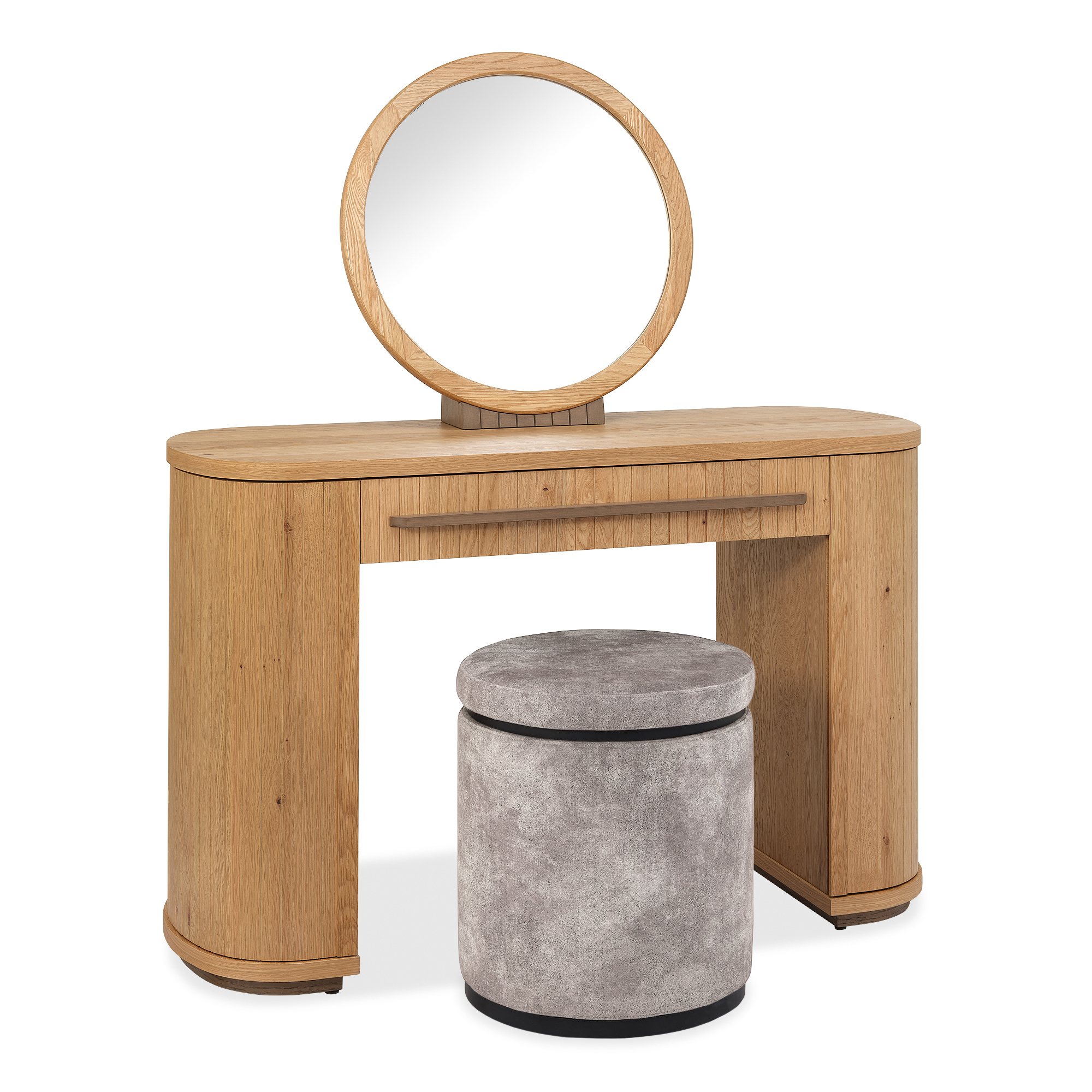 Astra - Knotty Oak Storage Stool in Pearl Velvet