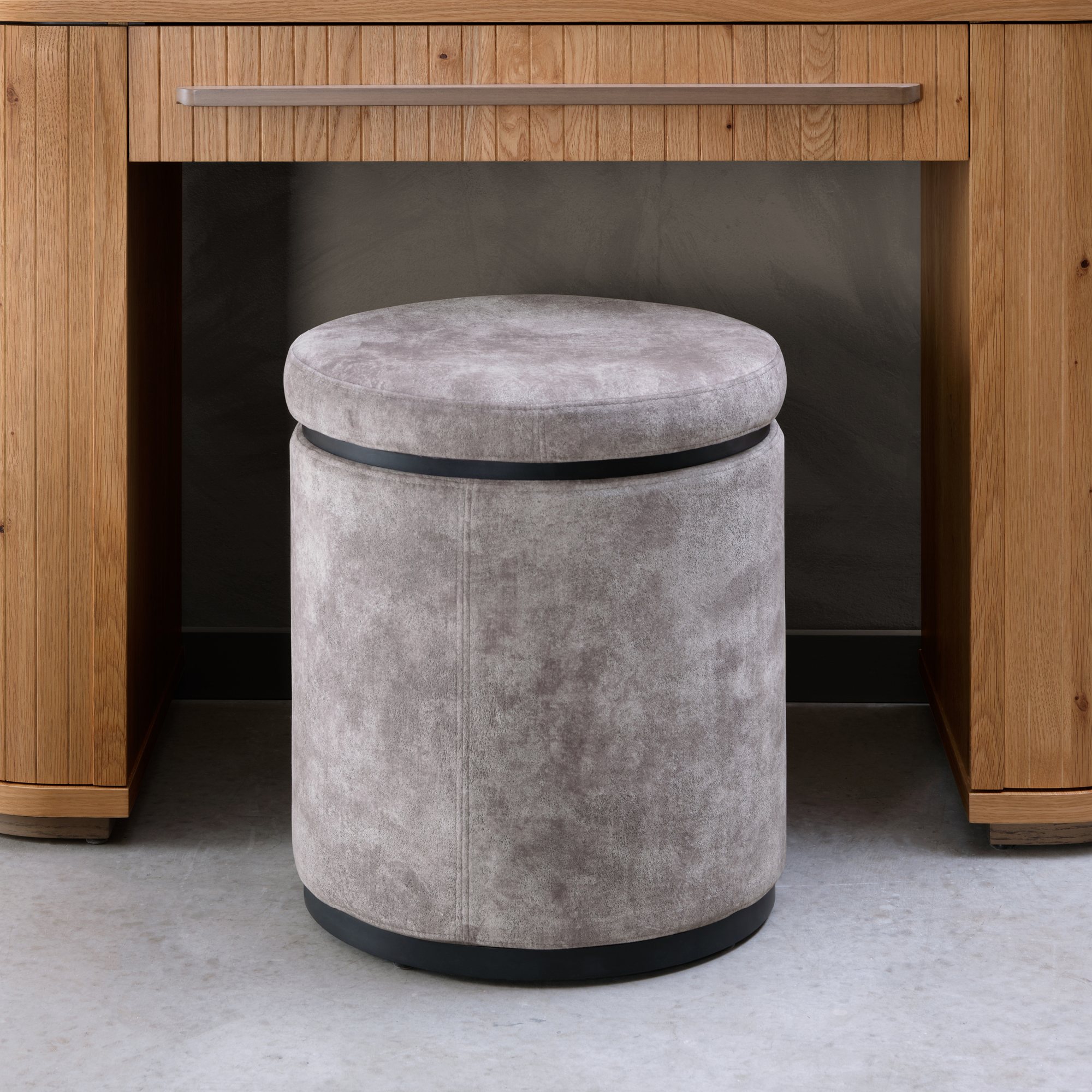 Astra Knotty Oak & Weathered Oak Storage Stool - Pearl Velvet Fabric