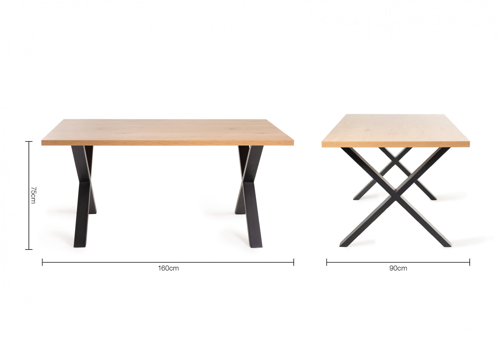 Ramsay - X Leg Oak Effect 6 Seater Dining Table & 6 Dark Grey Faux Leather Cezanne Dining Chairs