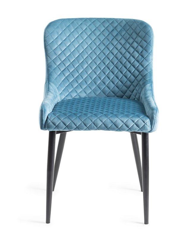 Ramsay - X Leg Oak Effect 6 Seater Dining Table & 4 Blue Velvet Cezanne Dining Chairs