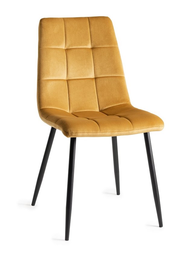 Ramsay - X Leg Oak Effect 6 Seater Dining Table & 6 Mustard Velvet Mondrian Dining Chairs