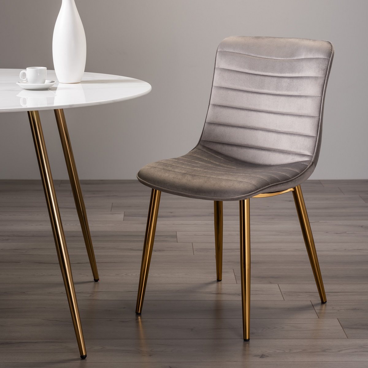 Rothko Grey Velvet Fabric Chairs with Gold Legs