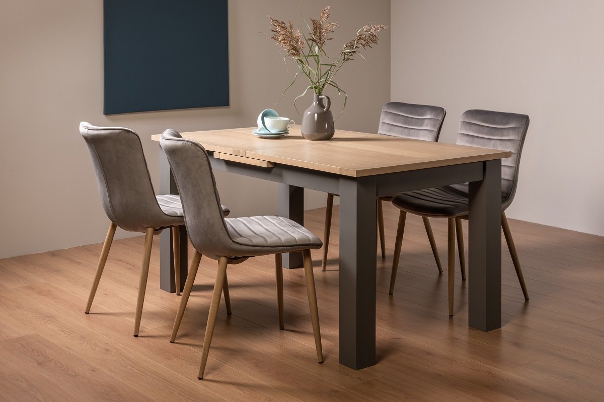 Hopper Scandi Oak 4-6 Dining Table & 4 Eriksen Grey Velvet Fabric Chairs