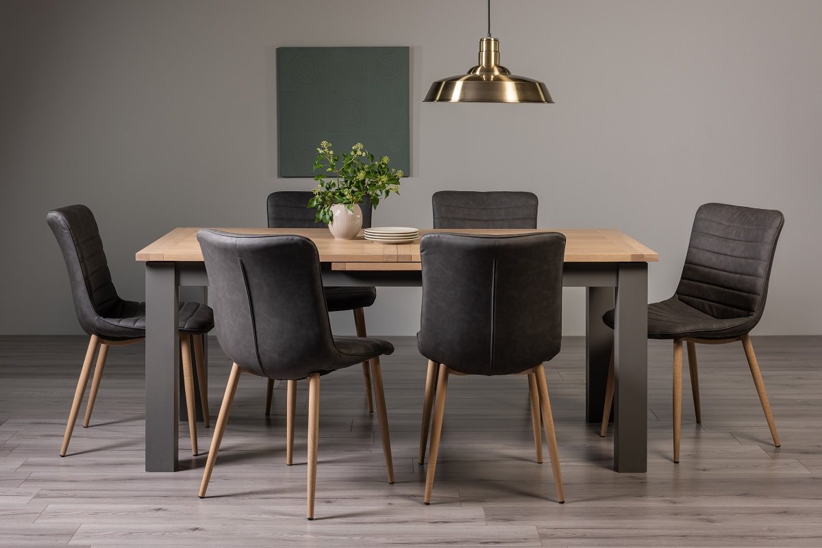 Hopper Scandi Oak 6-8 Dining Table & 6 Eriksen Dark Grey Faux Leather Chairs