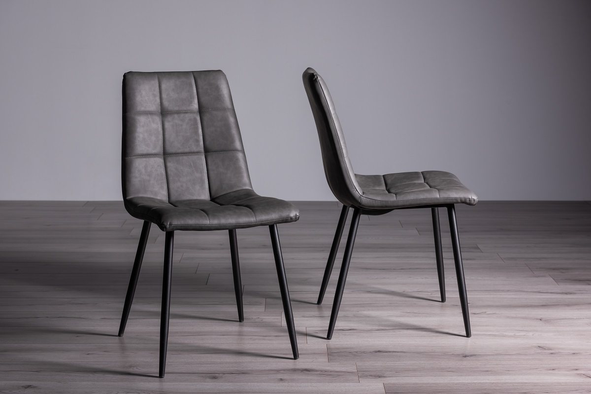 Mondrian - Dining Chair in Dark Grey Faux Leather (Pair)