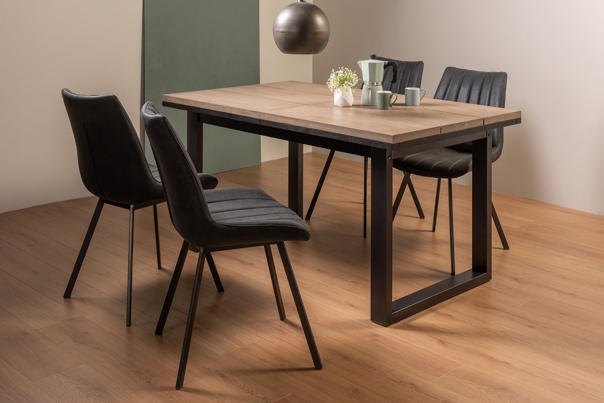 Turner Weathered Oak 4-6 Dining Table & 4 Fontana Dark Grey Faux Suede Chairs