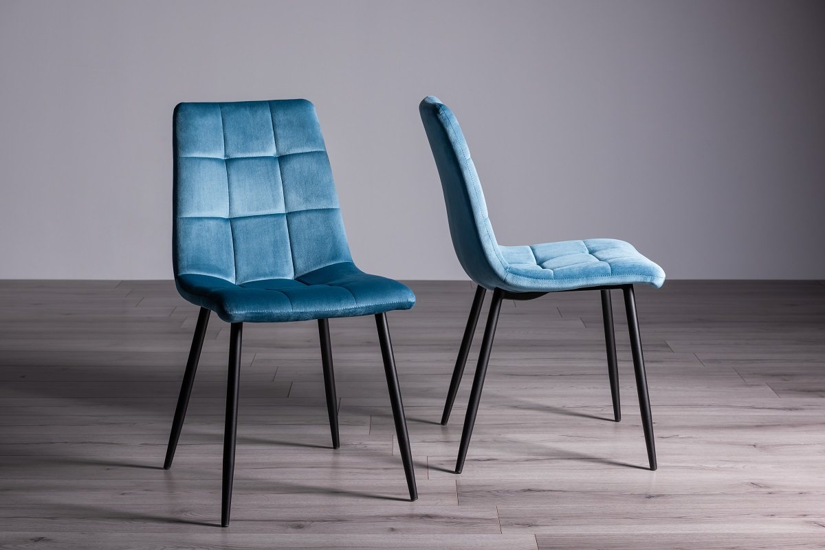Mondrian - Dining Chair in Petrol Blue Velvet (Pair)