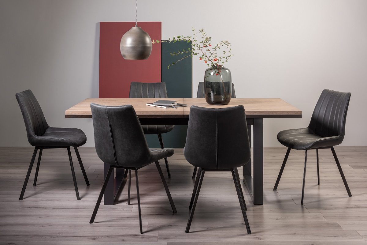 Turner Weathered Oak 6-8 Dining Table & 6 Fontana Dark Grey Faux Suede Chairs