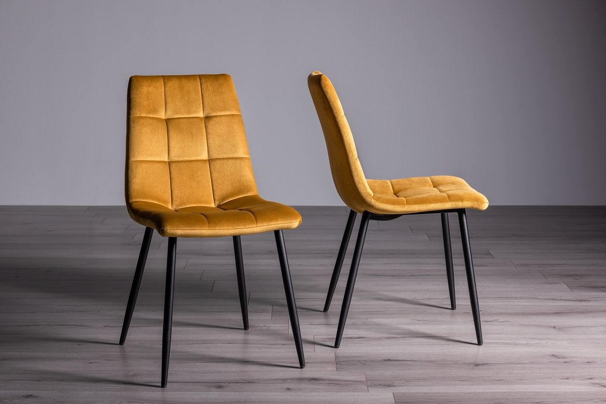 Mondrian - Dining Chair in Mustard Velvet (Pair)