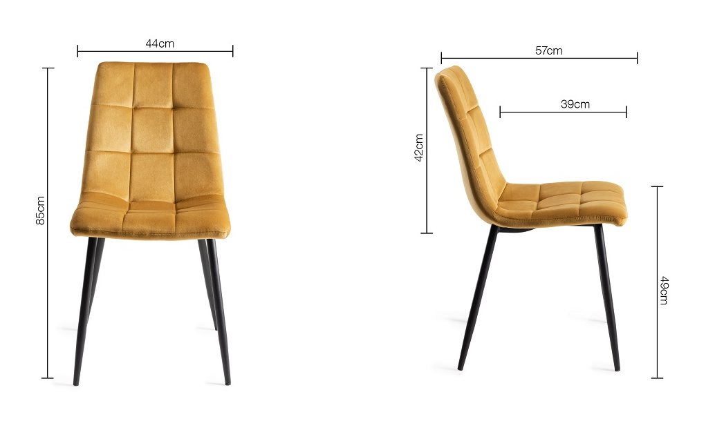 Mondrian - Dining Chair in Mustard Velvet (Pair)
