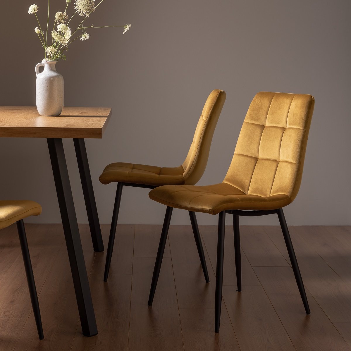 Mondrian - Dining Chair in Mustard Velvet (Pair)