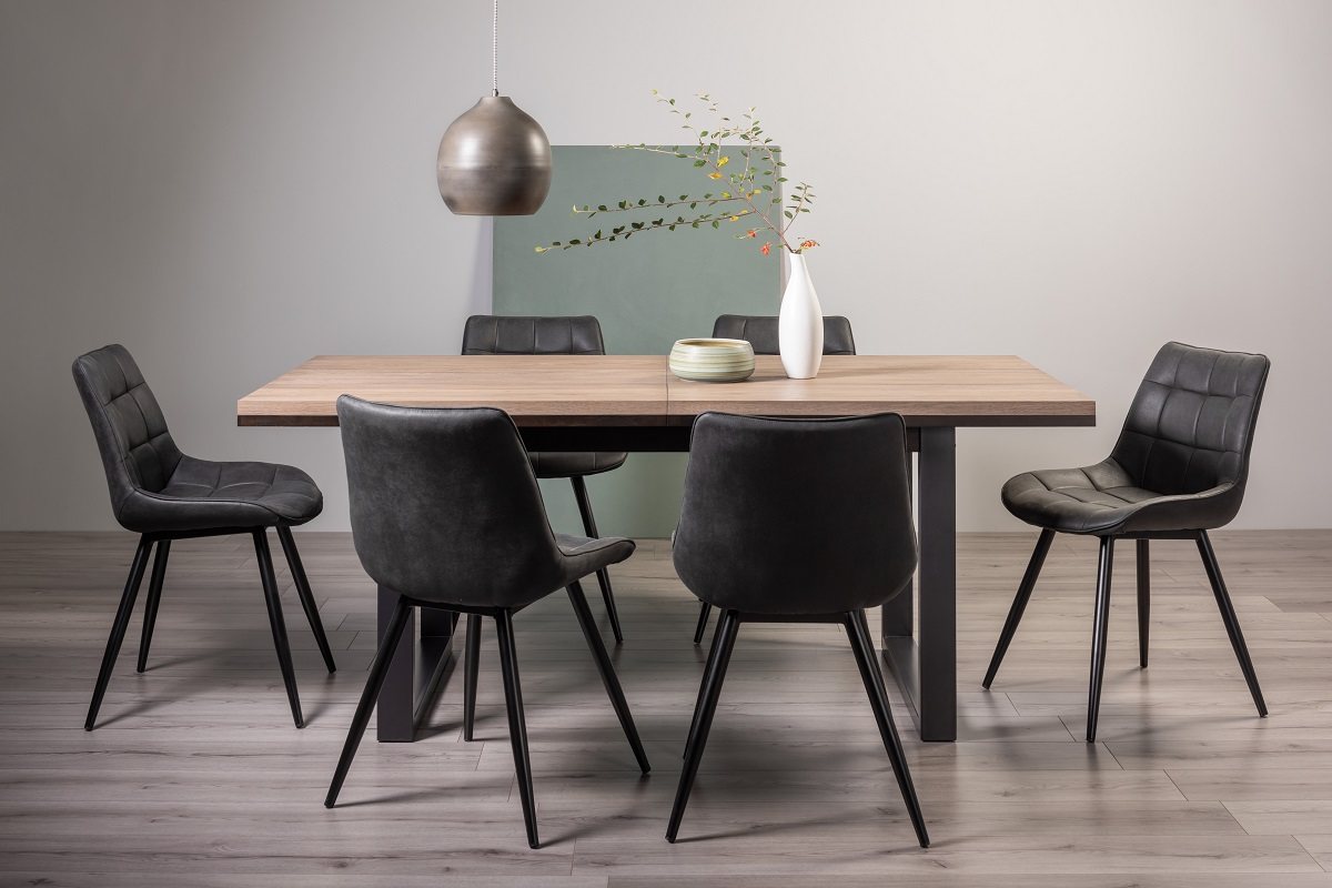 Turner Weathered Oak 6-8 Dining Table & 6 Seurat Dark Grey Faux Suede Chairs