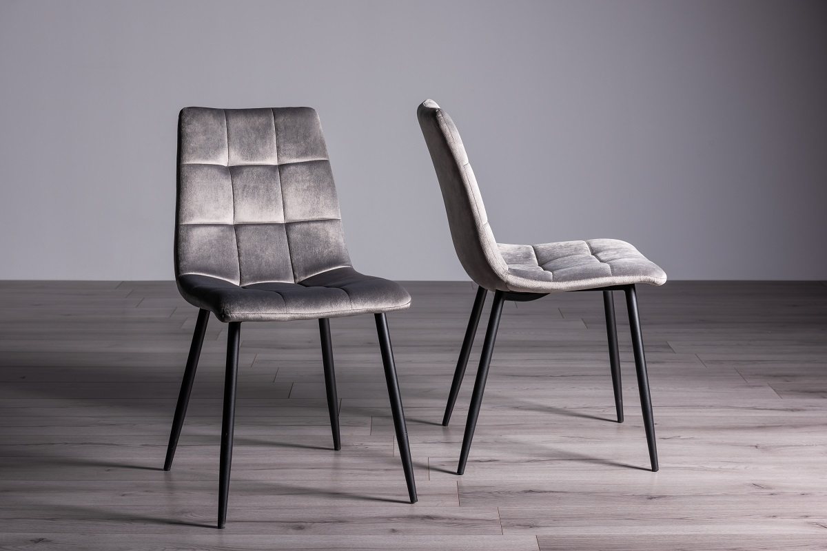 Mondrian - Dining Chair in Light Grey Velvet (Pair)