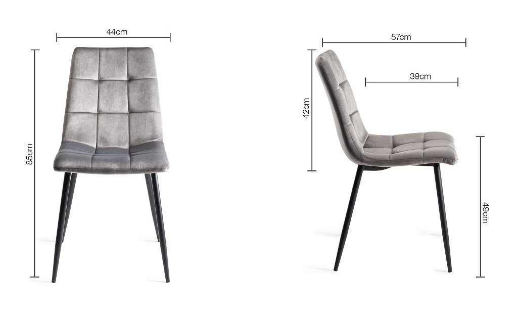 Mondrian - Dining Chair in Light Grey Velvet (Pair)
