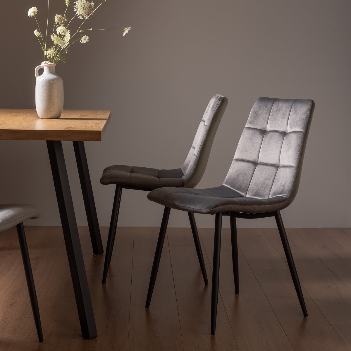 Mondrian - Dining Chair in Light Grey Velvet (Pair)