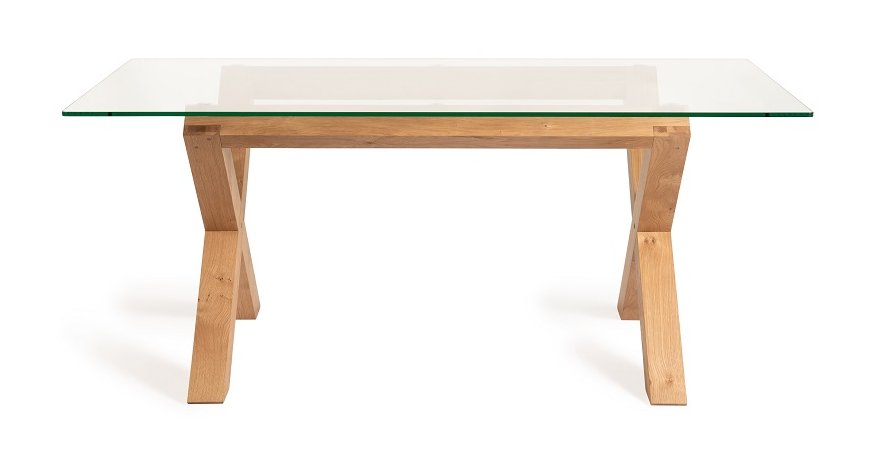 Goya - Light Oak Glass 6 Seater Dining Table & 6 Dark Grey Faux Leather Cezanne Dining Chairs