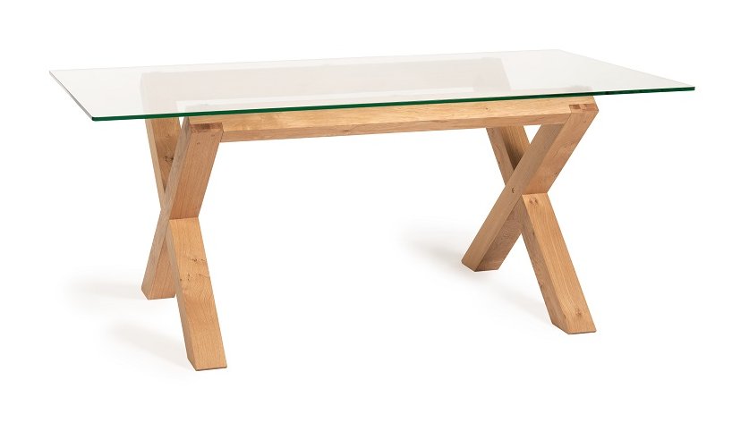 Goya - Light Oak Glass 6 Seater Dining Table & 6 Blue Velvet Cezanne Dining Chairs