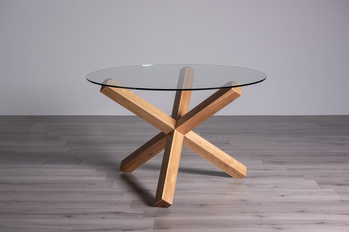 Goya - Light Oak Glass 4 Seater Dining Table & 4 Grey Velvet Cezanne Dining Chairs