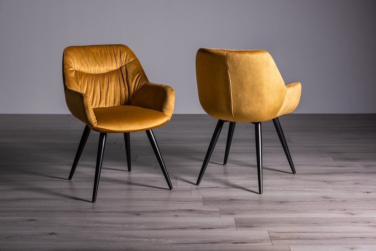 Goya - Light Oak Glass 4 Seater Dining Table & 4 Mustard Velvet Dali Dining Chairs