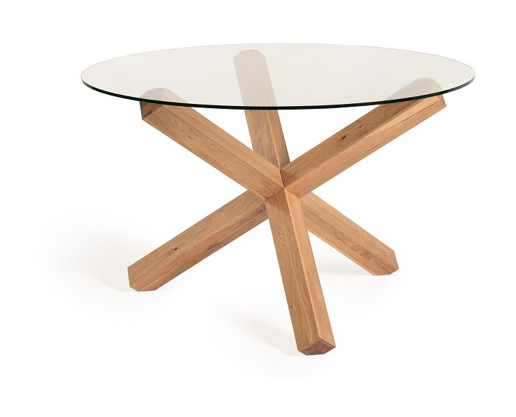 Goya - Light Oak Glass 4 Seater Dining Table & 4 Blue Velvet Dali Dining Chairs