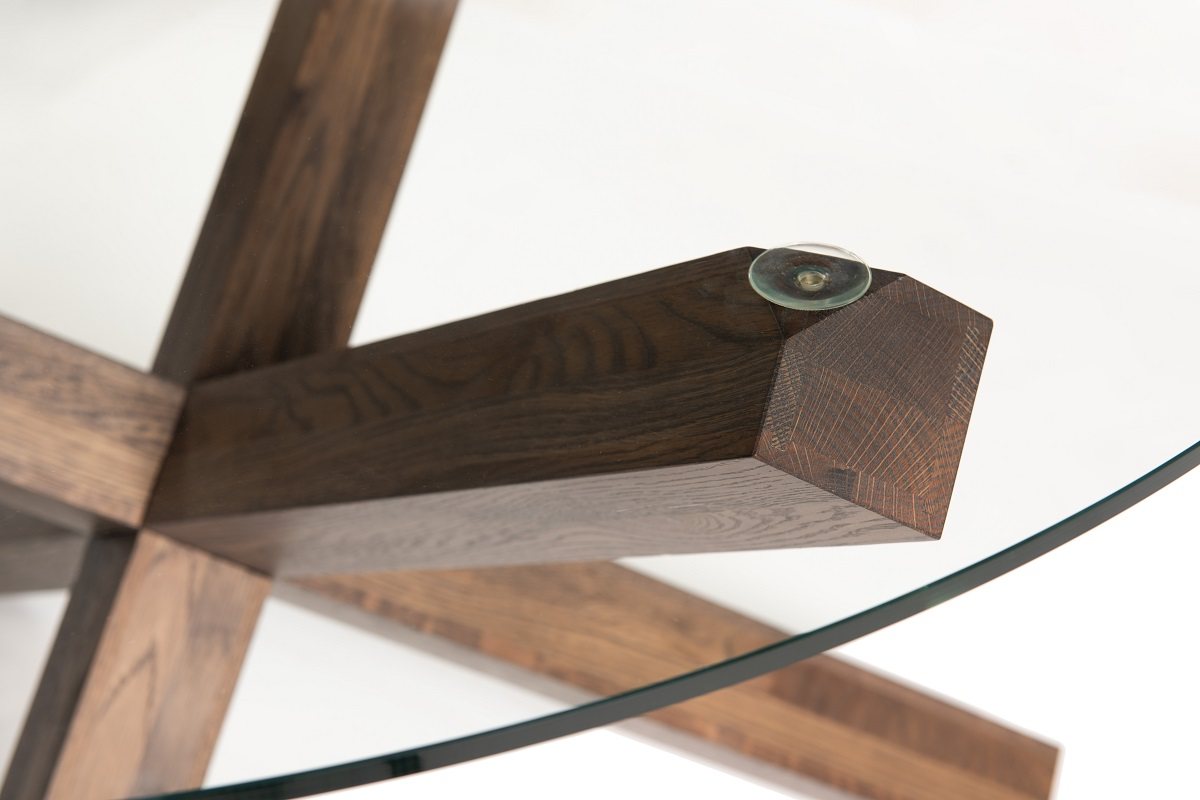 Goya - Dark Oak Glass 4 Seater Dining Table & 4 Dark Grey Faux Leather Cezanne Dining Chairs