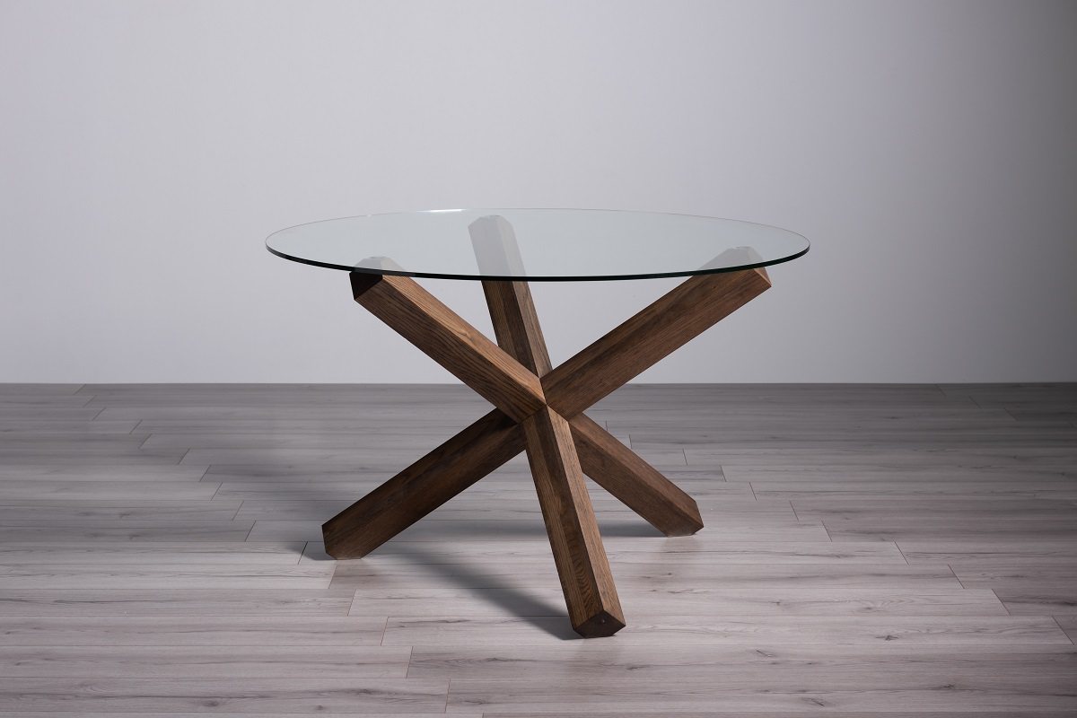 Goya - Dark Oak Glass 4 Seater Dining Table & 4 Blue Velvet Dali Dining Chairs