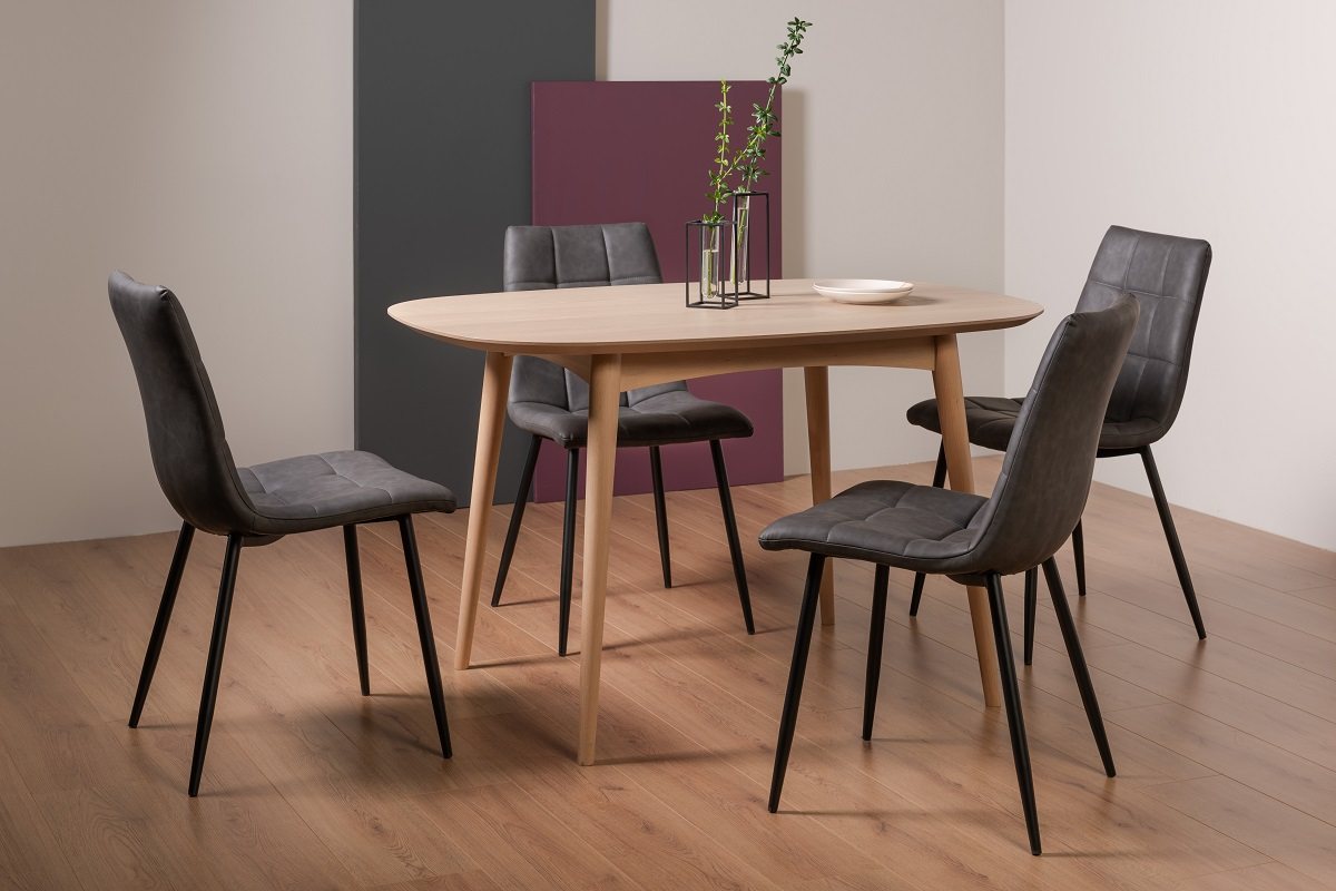 Johansen Scandi Oak 4 Seater Dining Table & 4 Mondrian Dark Grey Faux Leather Chairs
