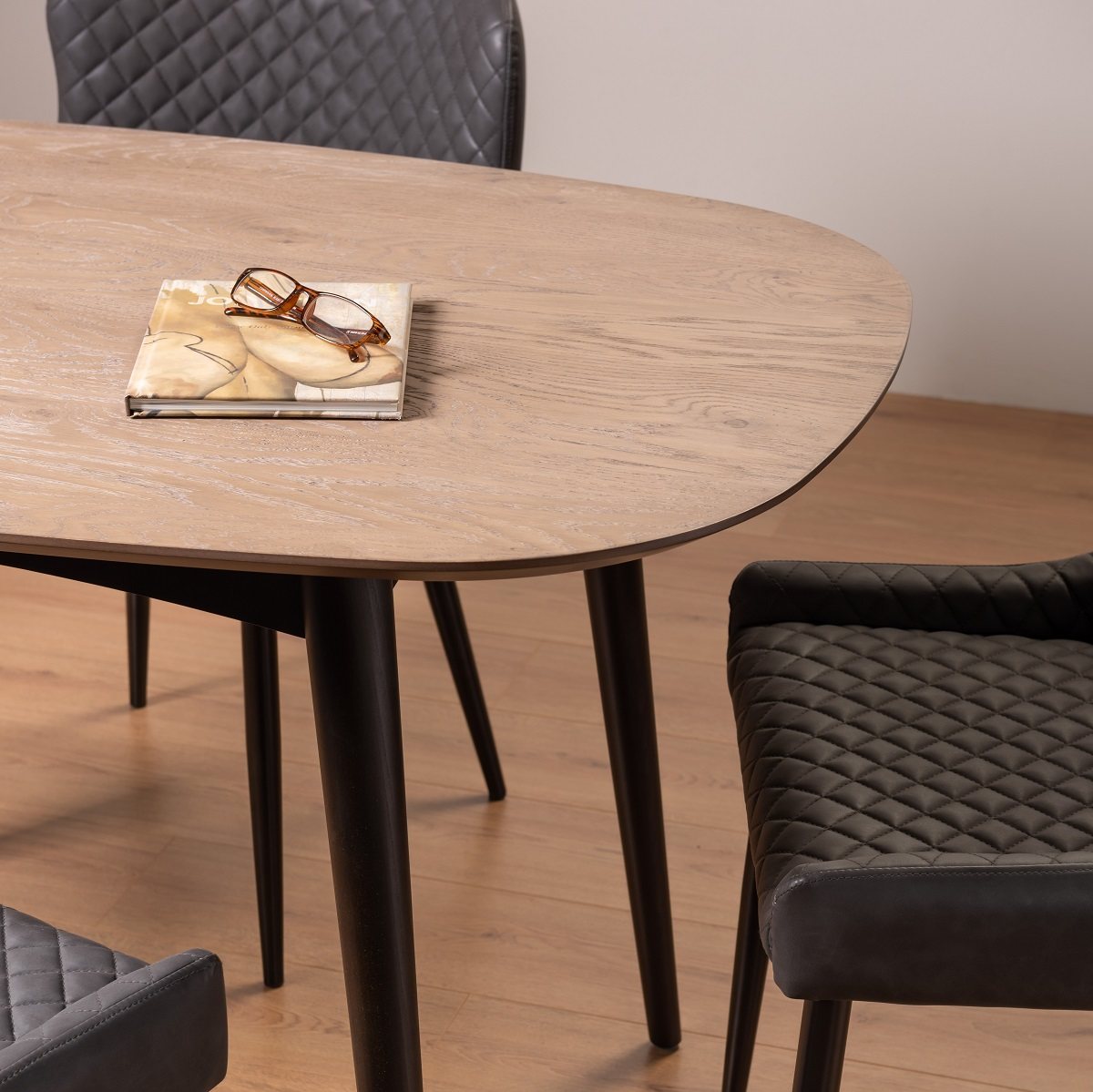 Tuxen - Weathered Oak 6 Seater Dining Table & 6 Dark Grey Faux Leather Cezanne Dining Chairs