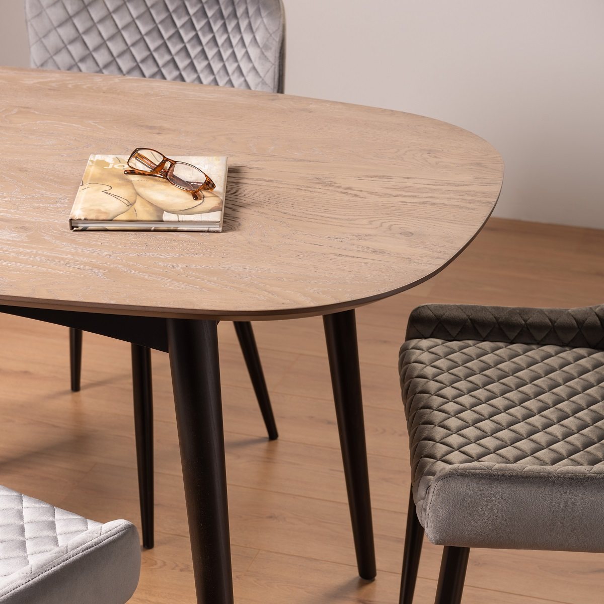 Tuxen - Weathered Oak 6 Seater Dining Table & 6 Grey Velvet Cezanne Dining Chairs