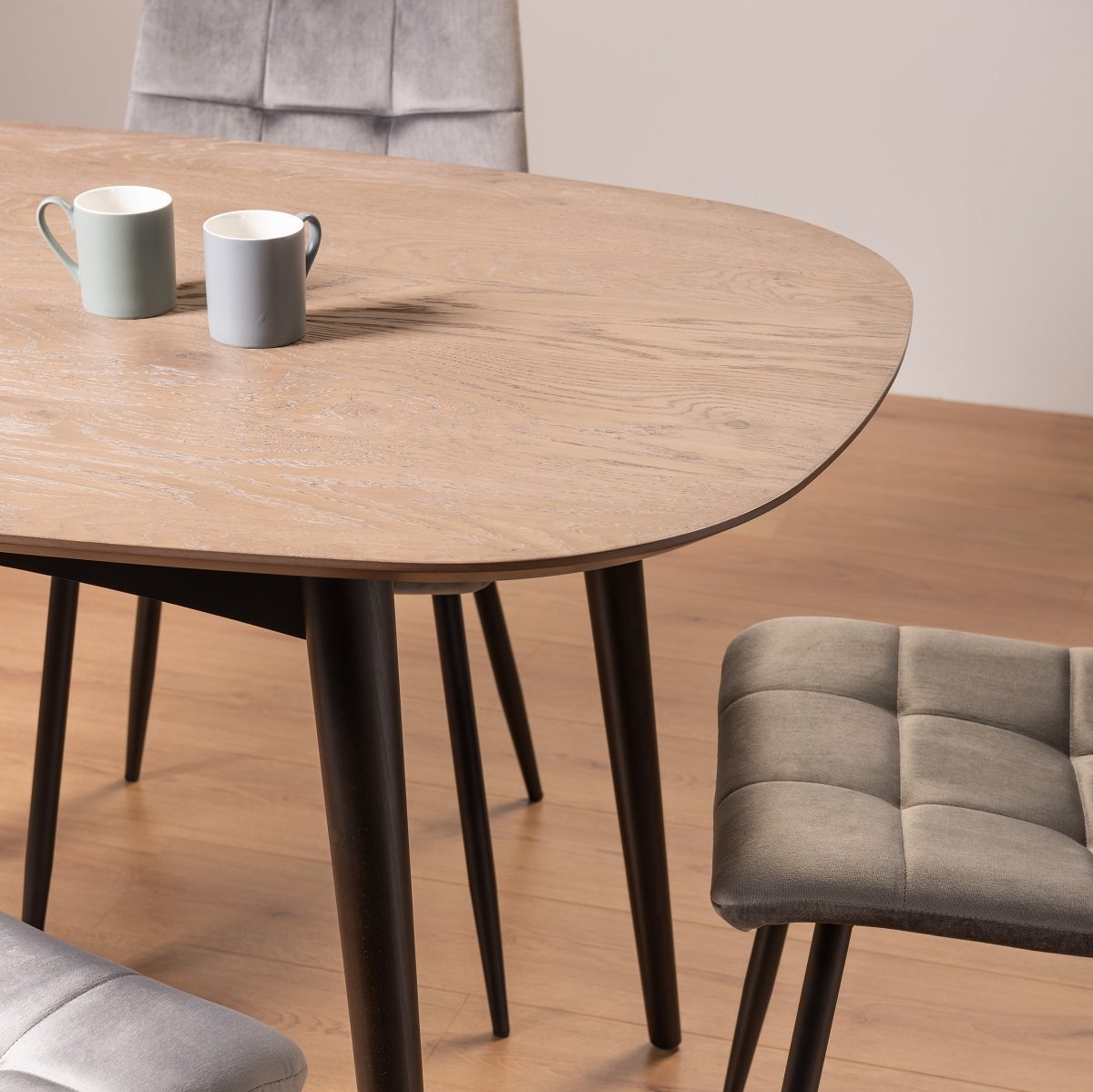 Tuxen - Weathered Oak 6 Seater Dining Table & 6 Grey Velvet Mondrian Dining Chairs