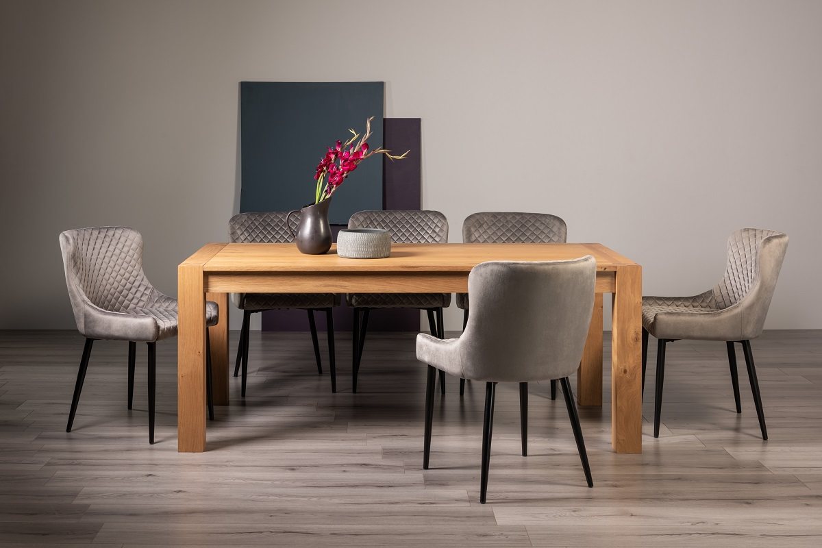 Blake Light Oak 8-10 Dining Table & 8 Cezanne Chairs in Grey Velvet Fabric with Black Legs