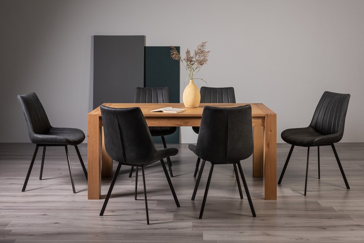 Blake Light Oak 6-8 Dining Table & 6 Fontana Dark Grey Faux Suede Chairs