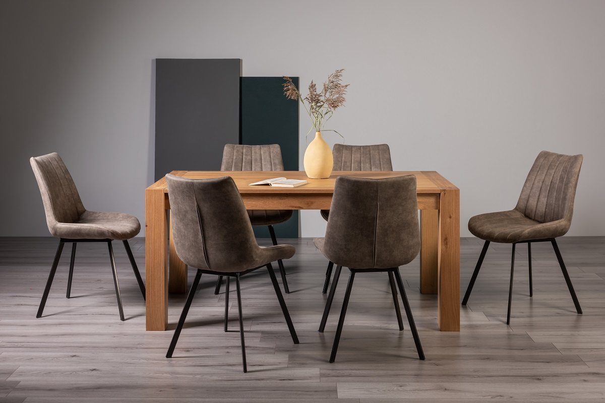 Blake Light Oak 6-8 Dining Table & 6 Fontana Tan Faux Suede Chairs