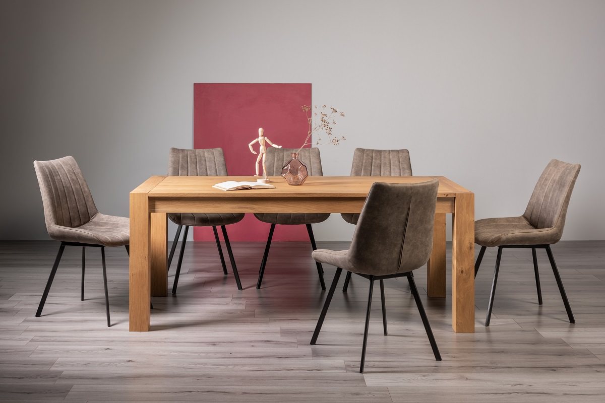 Blake Light Oak 8-10 Dining Table & 8 Fontana Tan Faux Suede Chairs