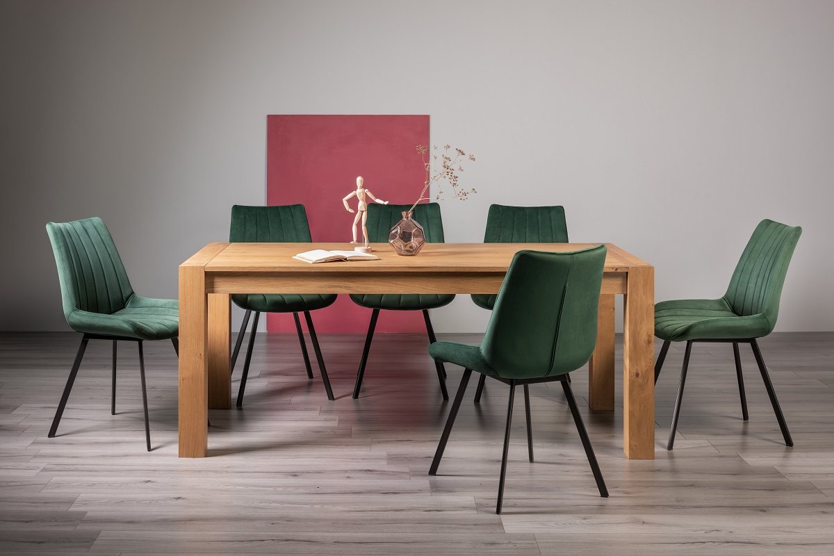 Blake Light Oak 8-10 Dining Table & 8 Fontana Green Velvet Fabric Chairs