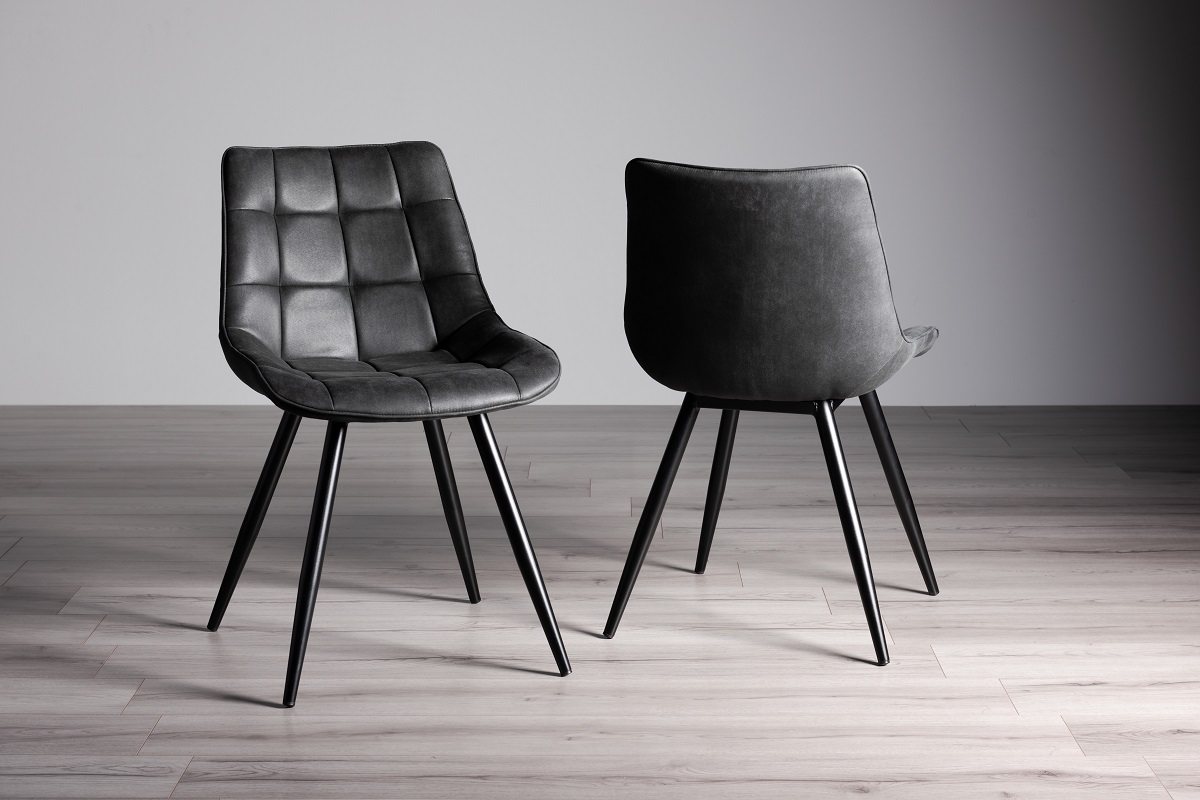 Seurat - Dining Chair in Dark Grey Faux Suede (Pair)