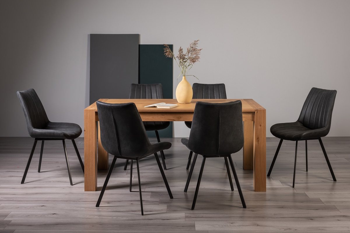 Blake Light Oak 6 Seater Dining Table & 6 Fontana Dark Grey Faux Suede Chairs