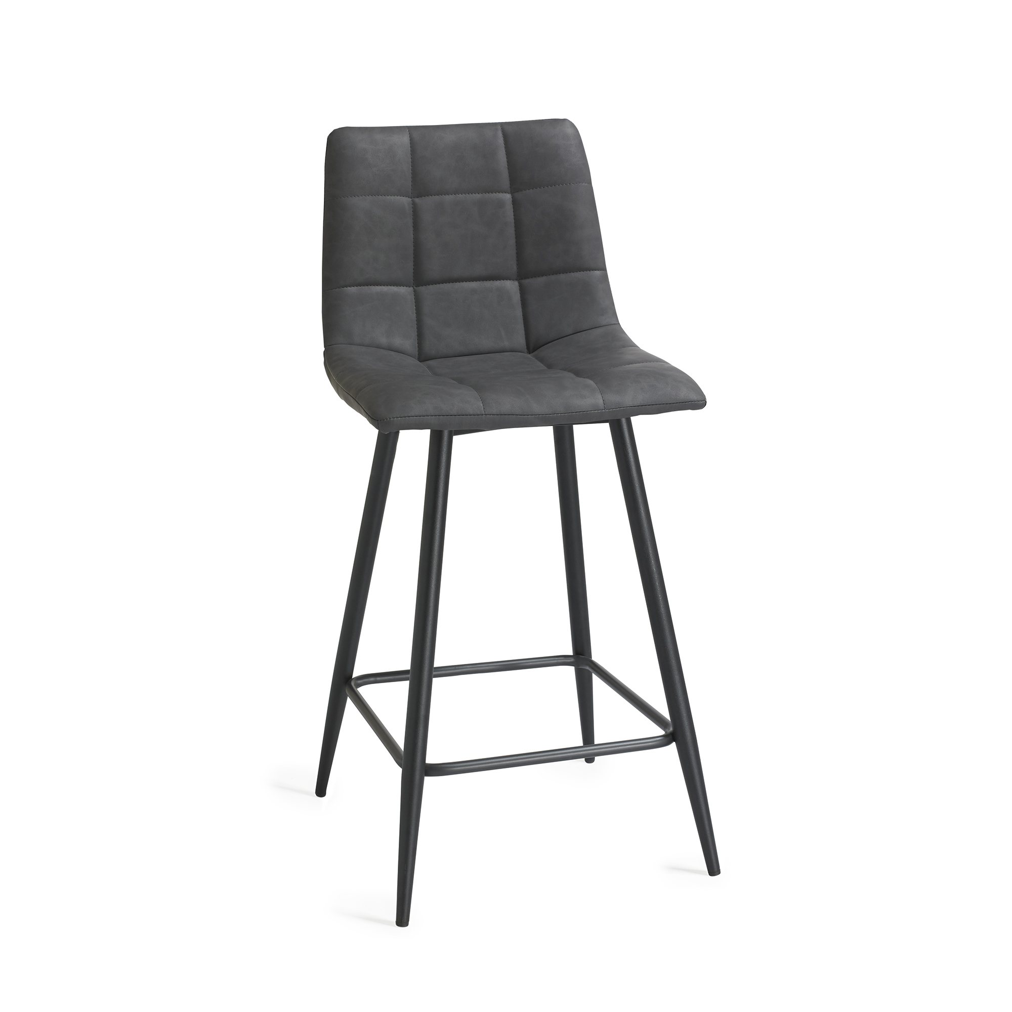 Mondrian Dark Grey Faux Leather Bar Stools with Black Legs Bar Stools
