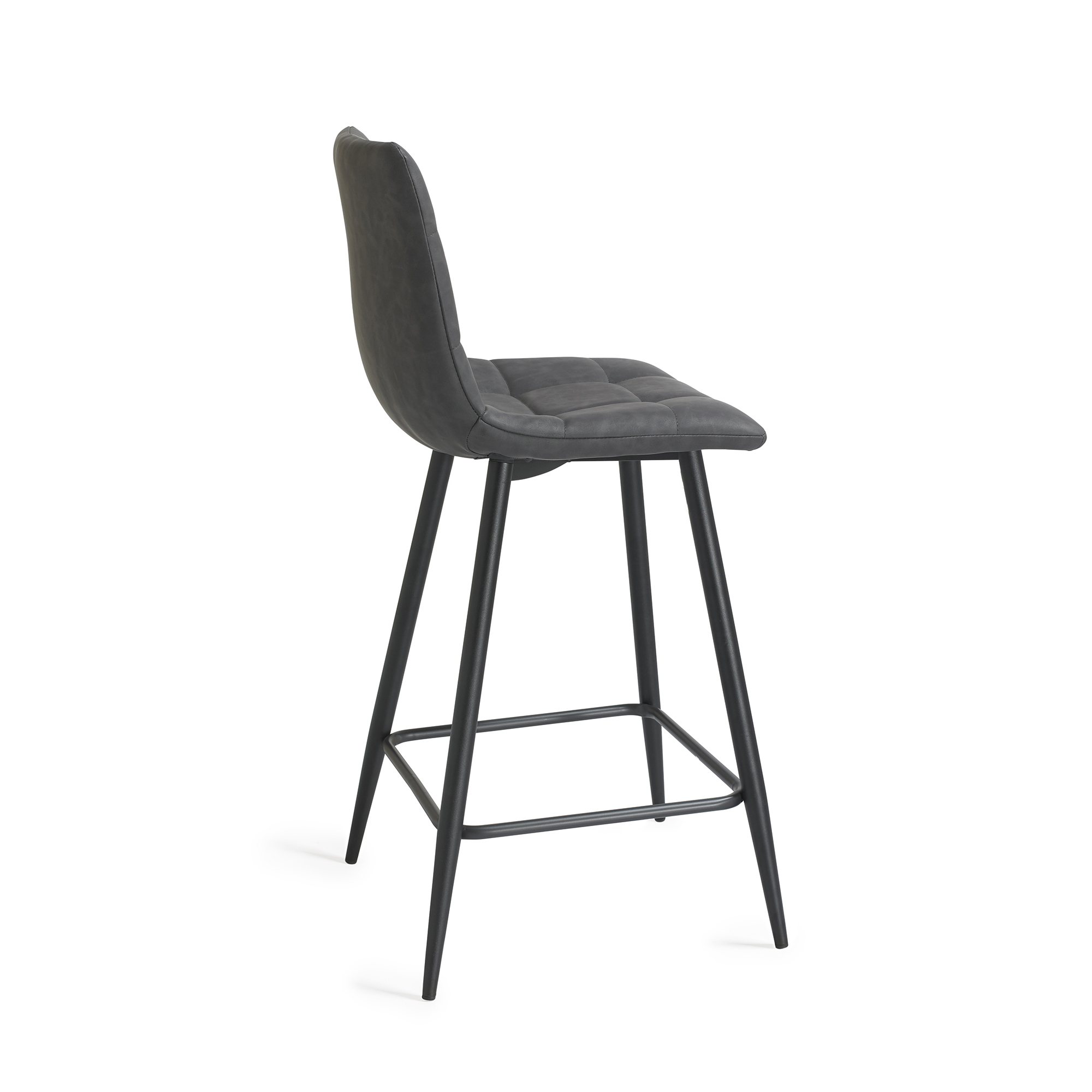 Mondrian - Bar Stool in Dark Grey Faux Leather (Pair)