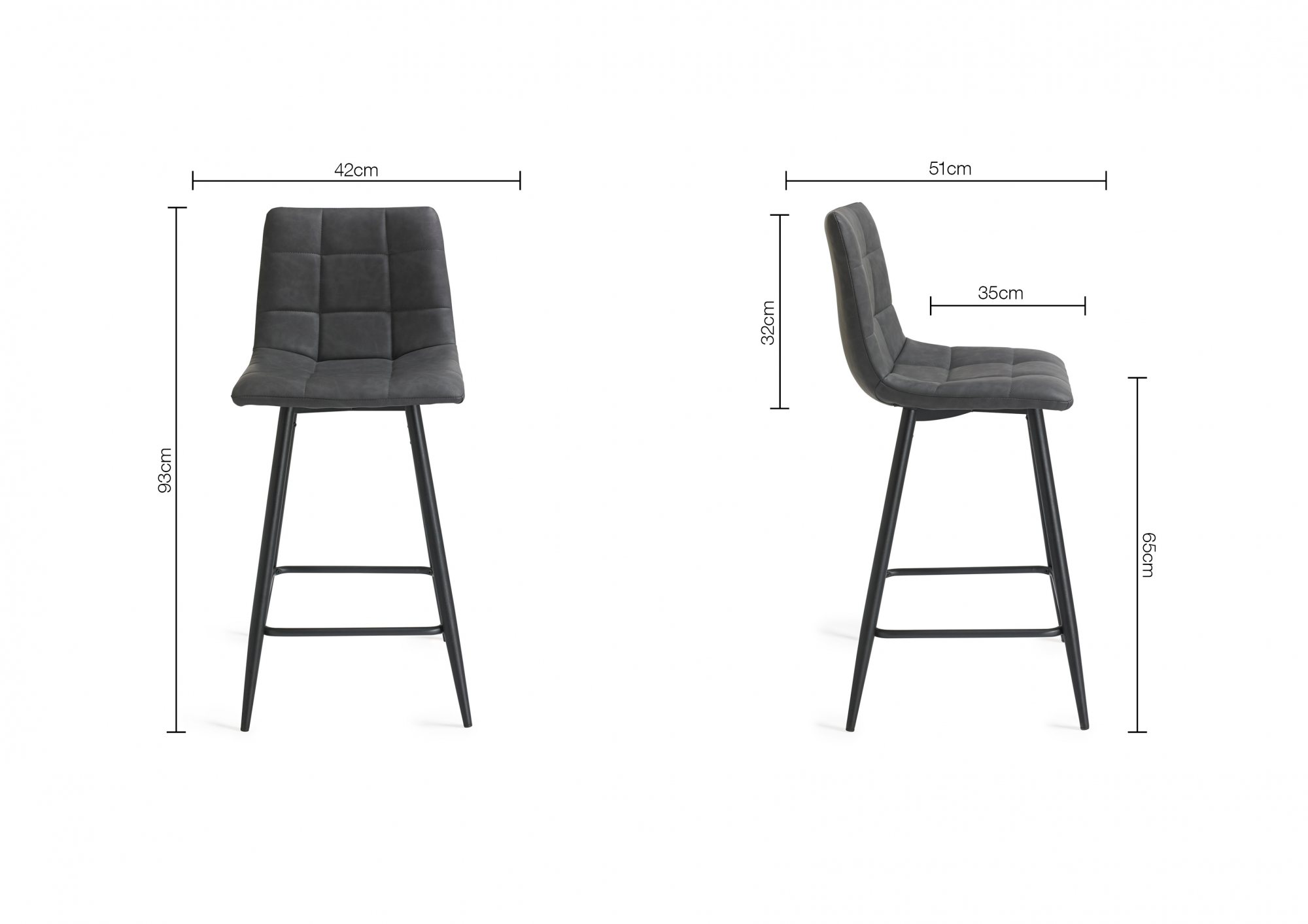 Mondrian - Bar Stool in Dark Grey Faux Leather (Pair)