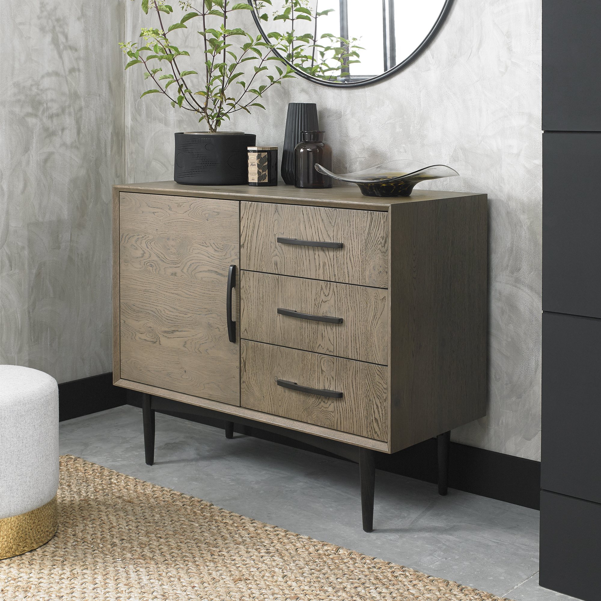 Tuxen Weathered Oak & Peppercorn Narrow Sideboard