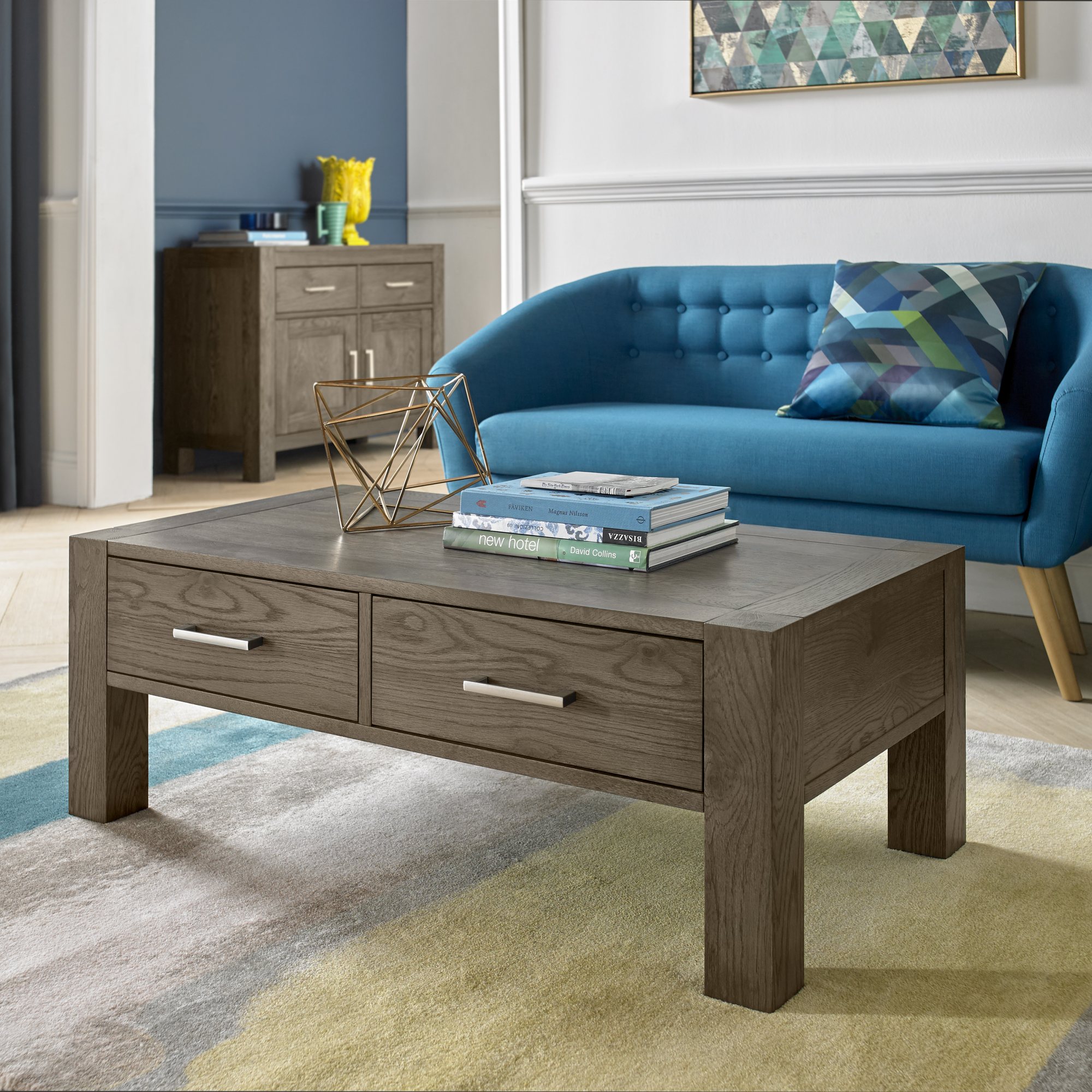Blake Dark Oak Coffee Table With Drawers | Living Room - Home Origins