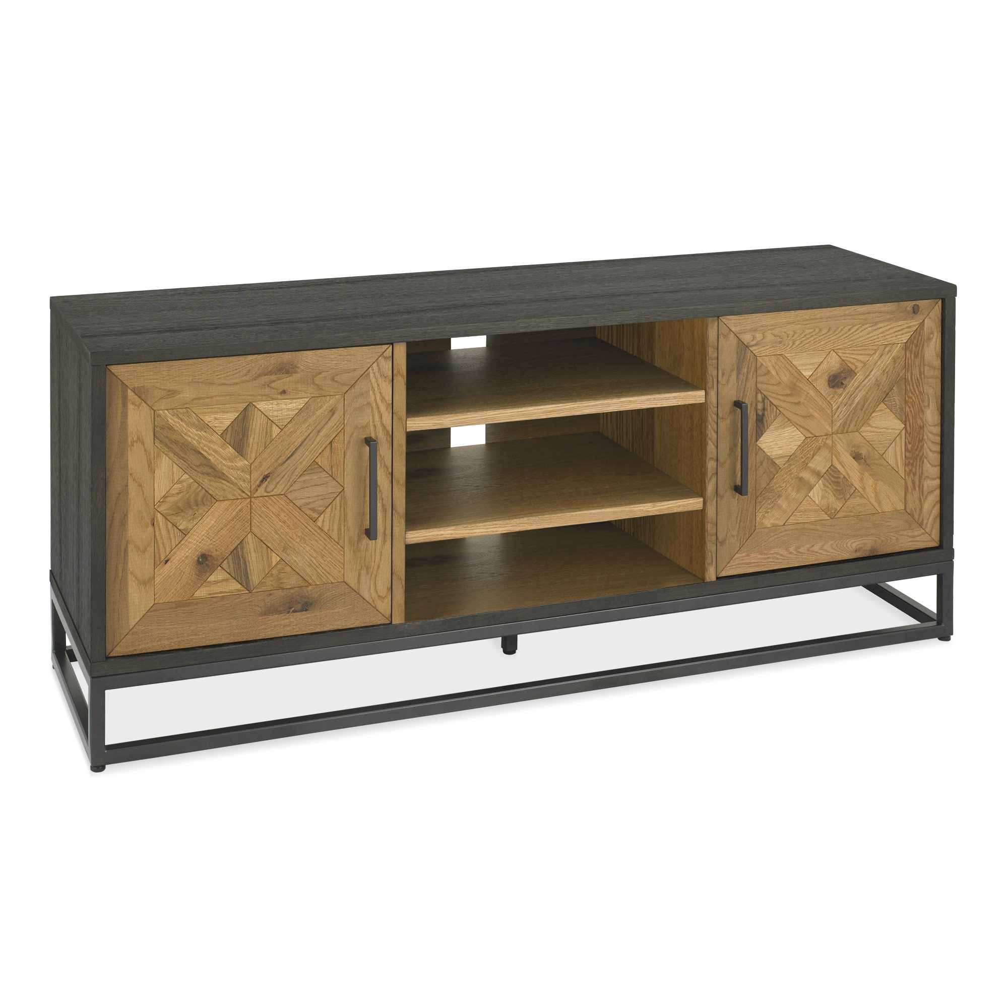 Lowry - Rustic Oak Media Unit with Peppercorn Frame